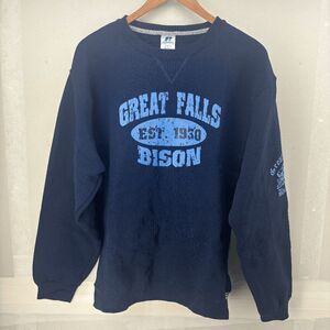 Vintage Russell Adult M Great Falls Bison Spellout Crewneck Sweater Sweatshirt